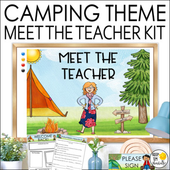 Preview of Camping Theme Back to School | Open House | Meet the Teacher PowerPoint & Forms
