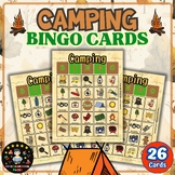 Camping Theme Bingo Activity Game | 26 Cards with Riddles 