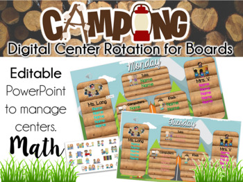 Preview of Camping Theme Center Rotation Board (Center Rotation PowerPoint) Math