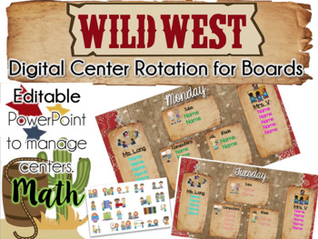 Preview of Wild West Theme Center Rotation Board (Center Rotation PowerPoint) Math