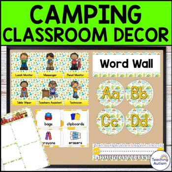 Preview of Camping Classroom Decor Editable | 2023 - 2024 with Lifetime Updates