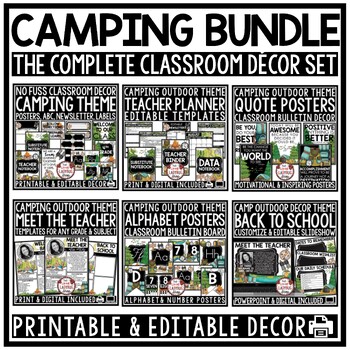 Preview of Camping Theme Classroom Decor Newsletter Template Editable Teacher Planner