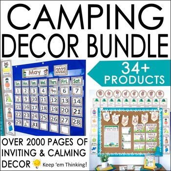 Preview of Camping Theme Classroom Decor Bundle All Inclusive - Camping Day Transformation