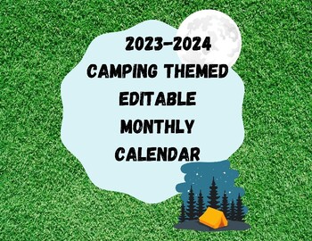 Preview of Camping Theme Editable Monthly Calendar 2023-2024