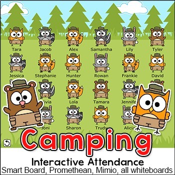 Preview of Camping Theme Interactive Attendance - Woodland Animals Classroom