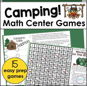 Preview of Camping Theme End of Year Easy Prep 1st Grade Math Center Games - May, June