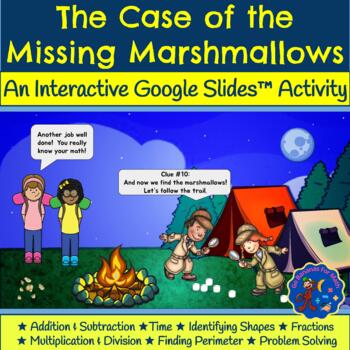 Preview of Camping Theme Math Mystery Interactive Google Slides™ Activity