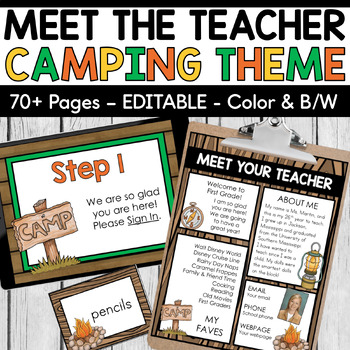 Preview of Camping Theme Meet the Teacher Template EDITABLE - Open House - Teacher Letter