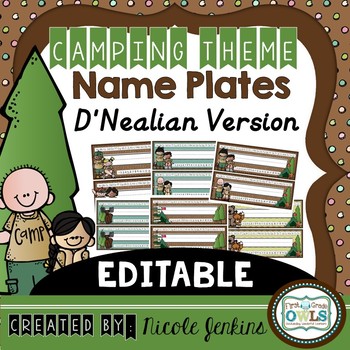 Preview of Camping Theme Nameplates D'Nealian Version
