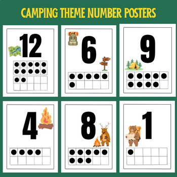 Preview of Camping Theme Number Posters 0-20 with Ten Frame Counting Classroom Decor