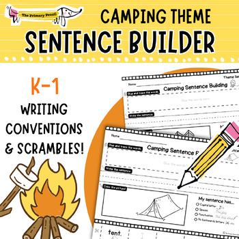 Preview of Camping Theme Sentence Building Center Pack | Cut & Glue Summer Writing Activity
