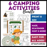Camping Themed 6 Activity Bundle - Easy Word Search, Maze,