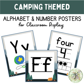 Preview of Camping Themed Alphabet and Numbers for Classroom Display
