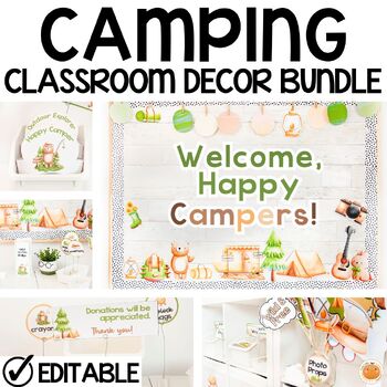 Preview of Camping Themed Classroom Decor Bundle, Room Transformation, Posters, Editable