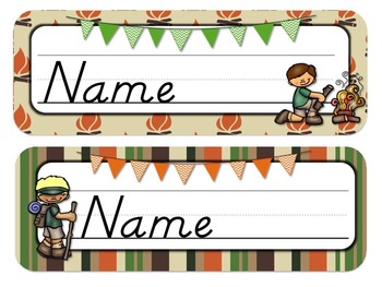 Preview of Camping Themed Desk Tags and Name Plates {EDITABLE}