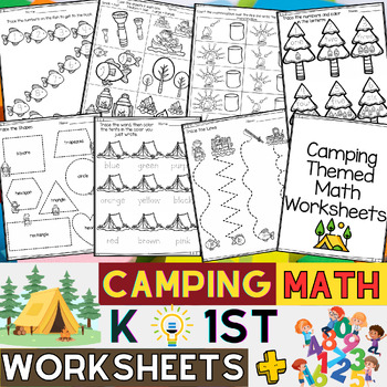 Preview of Camping Themed Math Activities and Worksheets | Camping Activities | K - 1st