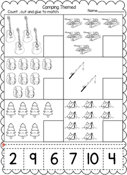 camping themed numbers cut and paste worksheets 1 20 tpt