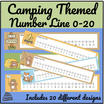 Preview of Camping Themed Number Lines 0 to 20 - Printable Desk Tags
