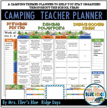 Camping Themed Teacher Planner - Digital, Editable, and Printable over ...