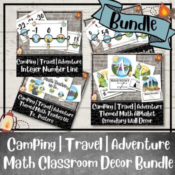 Preview of Camping/Travel/Adventure Math Classroom Decor BUNDLE | Number line & ABCs