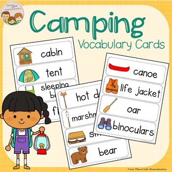 Preview of Camping Vocabulary Word Wall Cards plus Write and Wipe version