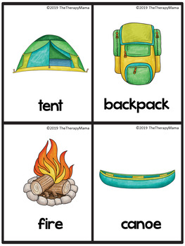 Camping Vocabulary Picture Cards by The Therapy Mama | TpT