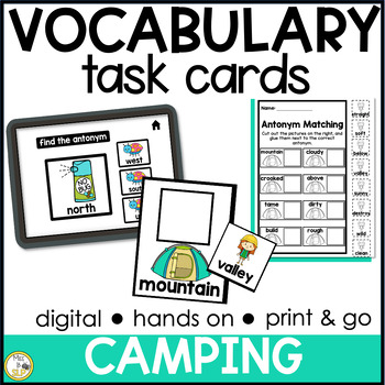Preview of Camping Vocabulary Task Cards for Upper Elementary - Print, Digital, & No Prep