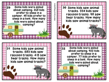 math task cards word problems camping second grade by sarahs steamers