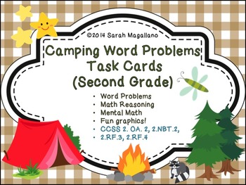 Preview of Math Task Cards: Word Problems- Camping (Second Grade)