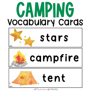Preview of Camping Word Wall, Camping Theme Writing Center, Camping Vocabulary Cards