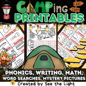 Preview of Camping Worksheets for 1st grade Field Trip/Unit in Reading, Math, Word Searches