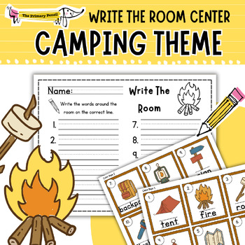 Preview of Camping Write The Room Word Hunt Center | Summer Handwriting & Vocabulary K-2