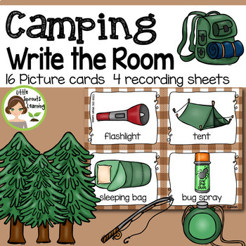 Preview of Camping  Write the Room -16 cards four versions, four recording sheets