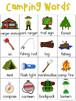 Camping Writing Center Tools: Theme Words by Kristine Weiner | TpT