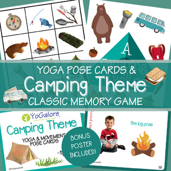 Preview of Camping Theme Yoga & Movement Pose Cards, Memory  Game and BONUS Poster