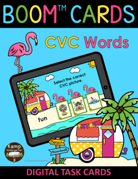 Preview of Camping at the Beach Summer CVC Words and Pictures BOOM Cards™