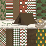 Camping digital paper and Tent clipart