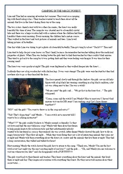 Preview of Camping in the magic forest - Reading Comprehension Worksheet - Halloween Story
