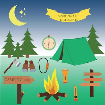 Camping set clipart, Tent clipart, Camping clipart, Tents Clipart, Camp ...