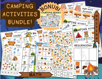 Preview of Camping theme activites BUNDLE ]Fun Math and writing for Elementary & preschool!