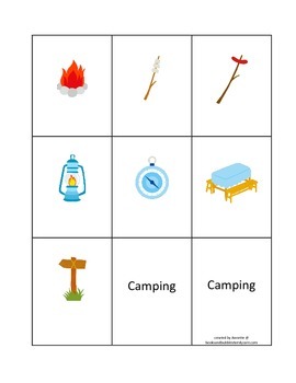 Camping themed Classic Memory Matching game for preschool and daycare.