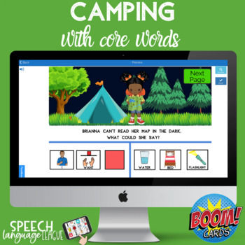 Preview of Camping with Core Words | Distance Learning | Boom Cards | Summer | ESY