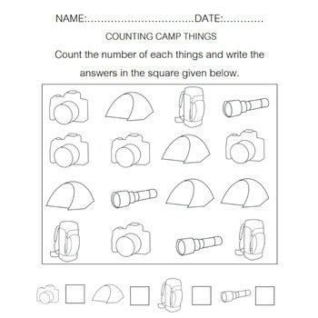 Camps Things Travel Counting Picture and Coloring sheet by smarty246