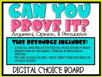 Preview of Can You Prove It? Digital Choice Board