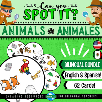 Preview of Can You Spot It? ANIMALS VOCABULARY Bilingual Bundle | Back to School Card Game