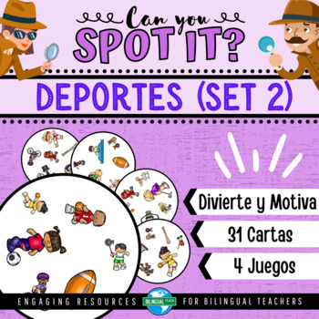 Preview of Can You Spot It? DEPORTES (Set 2) Vocabulary Game | Sports in Spanish (Dobble)