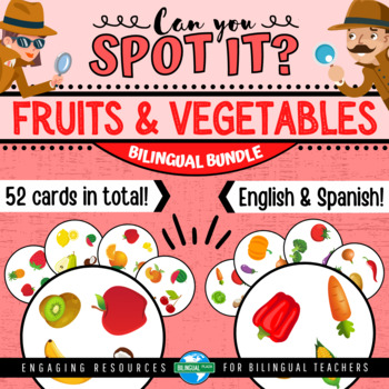 Preview of Can You Spot It? FRUITS & VEGETABLES Bilingual Bundle | Vocabulary Game Center