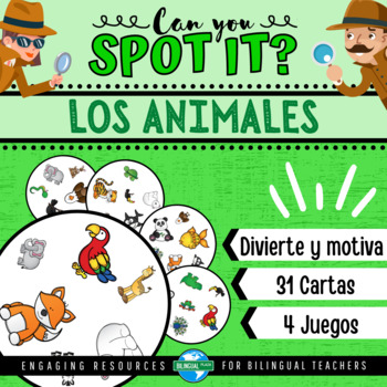 Preview of Can You Spot It? LOS ANIMALES Vocabulary Game | The Animals (Spanish Dobble)