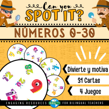 Preview of Can You Spot It? NÚMEROS 0-30 Math Game | Reading Numbers in Spanish (Dobble)