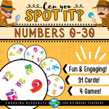 Preview of Can You Spot It? READING NUMBERS 0-30 Back to School Math Game for ESL